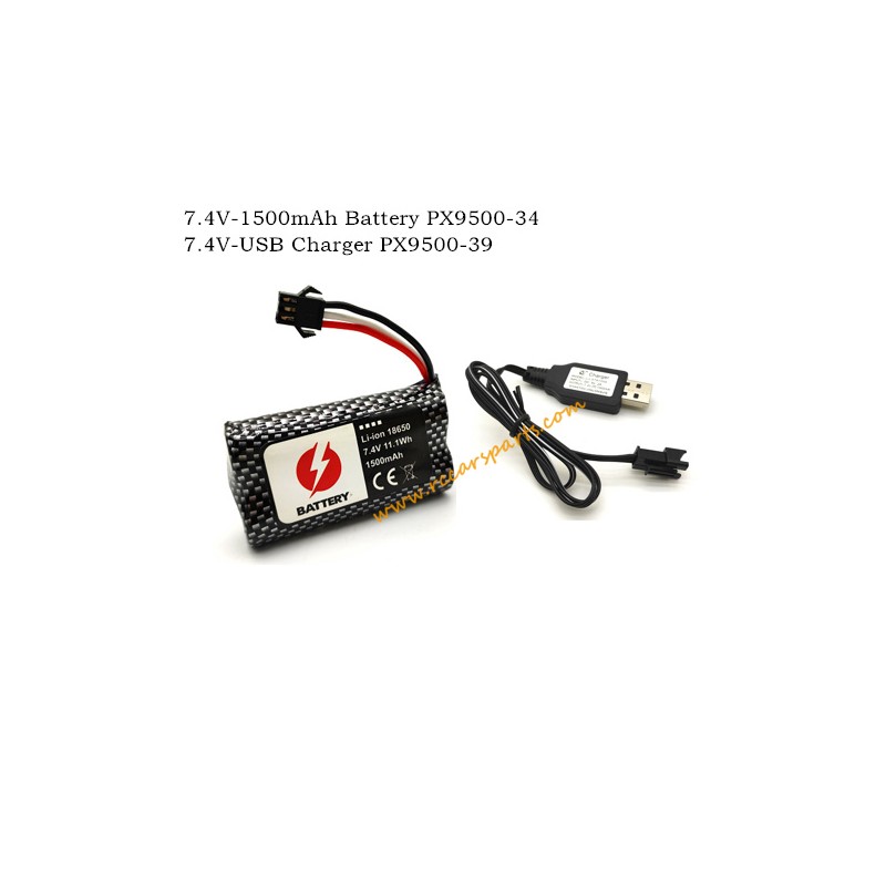 RC Car ENOZE 9503E Parts 7.4V-1500mAh Battery PX9500-34+7.4V-USB Charger PX9500-39