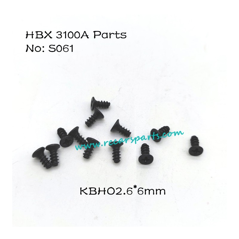 HBX 3100A 1/16 4WD RC Car Parts Countersunk Self Tapping Screws 2.6X6mm S061