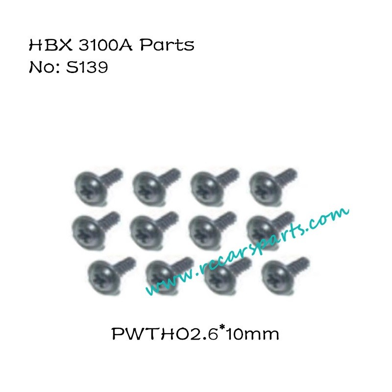 HBX 3100A 1/16 4WD RC Car Parts Flange Head Self Tapping Scerws 2.6X10mm S139