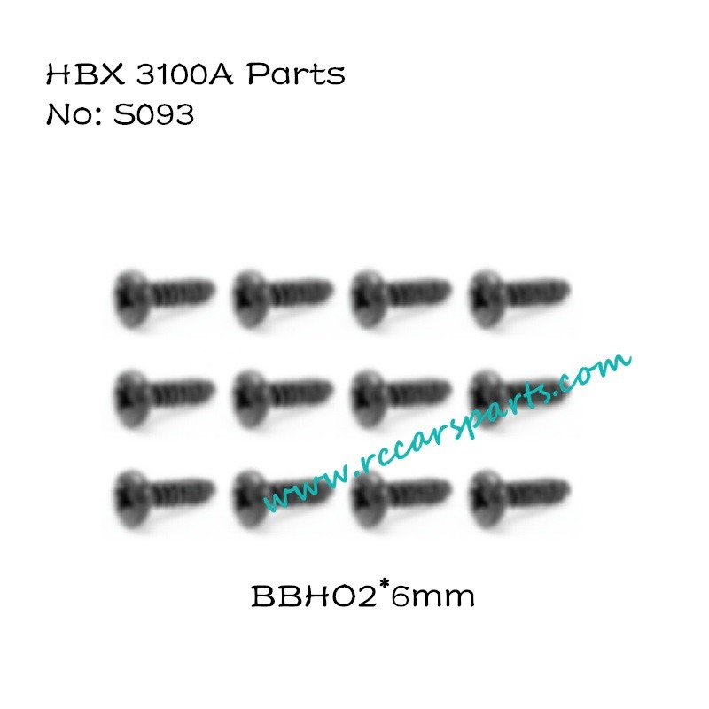 HBX 3100A 1/16 4WD RC Car Parts Pan Head Self Tapping Screws 2X6mm S093