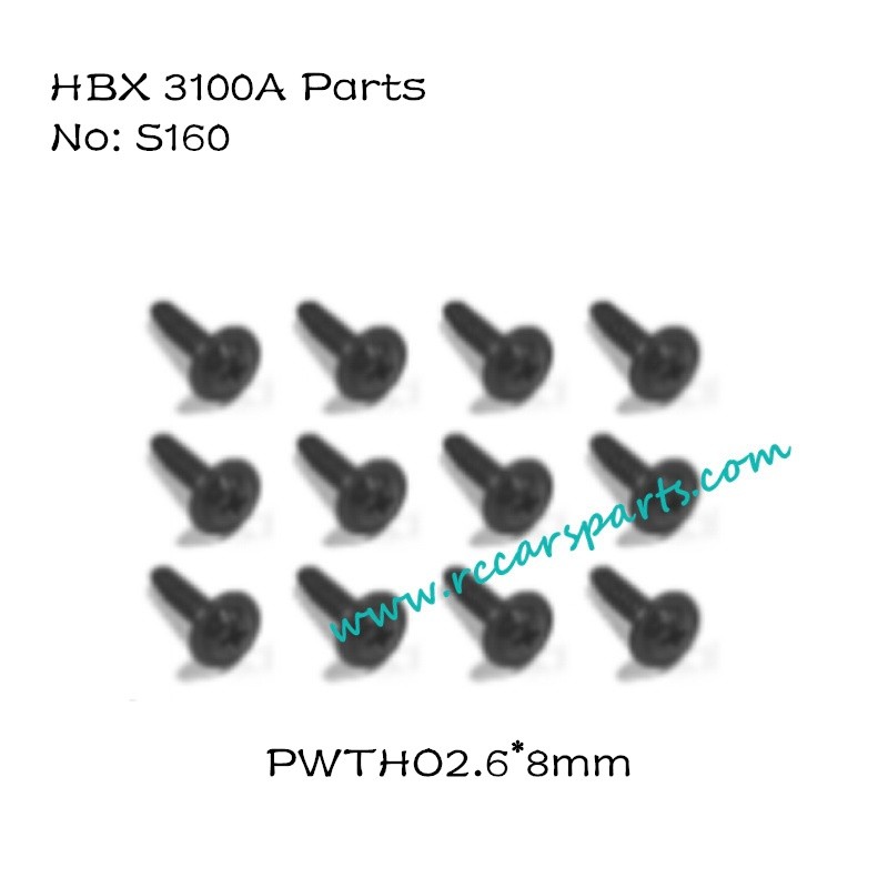 HBX 3100A 1/16 4WD RC Car Parts Flange Head Self Tapping Screws 2.6X8mm S160