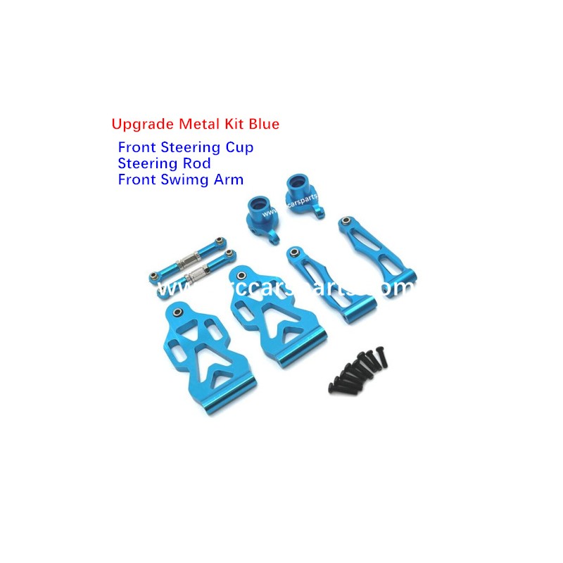RC Car Upgrade Metal Front Steering Cup+Steering Rod +Front Swimg Arm Kit Blue For SCY 16201