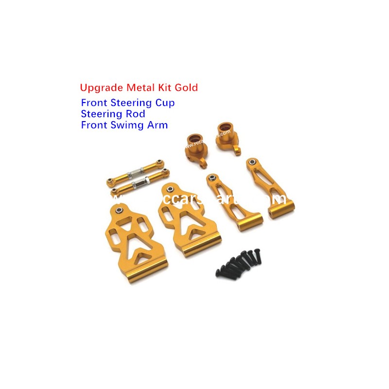 RC Car Parts Upgrade Metal Front Steering Cup+Steering Rod+Front Swimg Arm Kit Gold For SCY-16106/16106 PRO