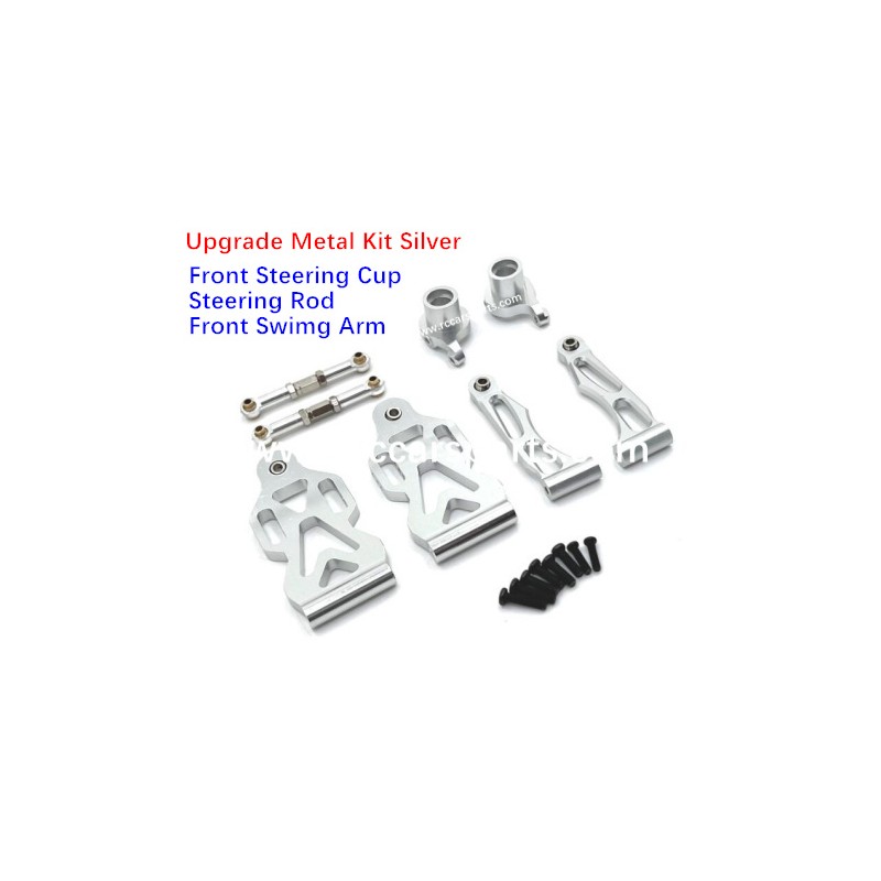 Upgrade Metal Front Steering Cup+Steering Rod+Front Swimg Arm Kit Silver For SCY RC Car 16106/16106 PRO